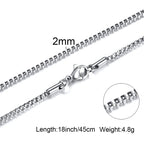 1/2/3MM Thin Chain Necklace for Men,Stainless Steel Square Box Chain Link Collars,Male Jewelry Gift