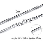 1/2/3MM Thin Chain Necklace for Men,Stainless Steel Square Box Chain Link Collars,Male Jewelry Gift