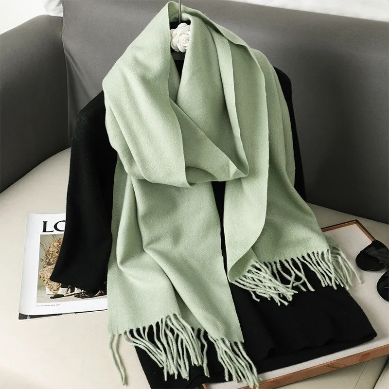 62Color Solid Women Winter Scarf Warm Thicken Cashmere Shawl Outdoor Fashion Luxury Tassels Pashmina Lady Wrap Windproof Scarves