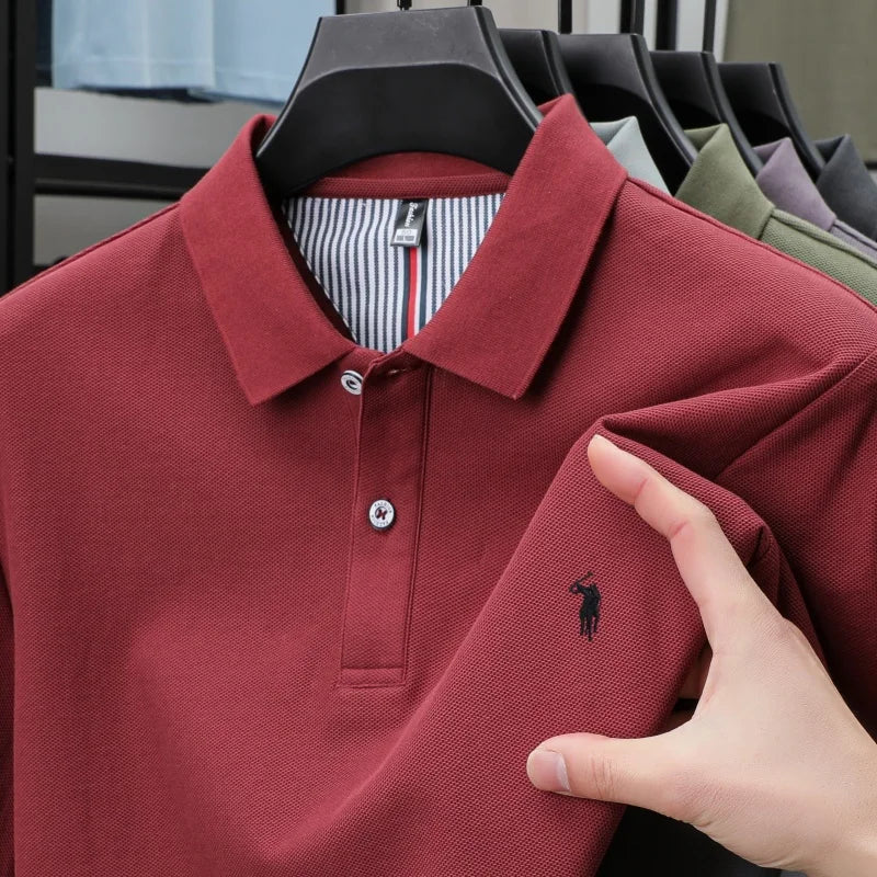 100% pure cotton men's breathable short sleeve T-shirt high-end luxury brand embroidered loose casual summer business polo shirt
