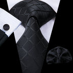 Barry.Wang Black White Gray Silver Men Tie Handkerchief Cufflinks Set Jacquard Necktie for Male Wedding Business Party Gift