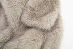 HH Women Fashion Cropped Faux Fur Jacket Coat Long Sleeve Front Snap-button Female Outerwear Chic Lapel Collar Thick Coat
