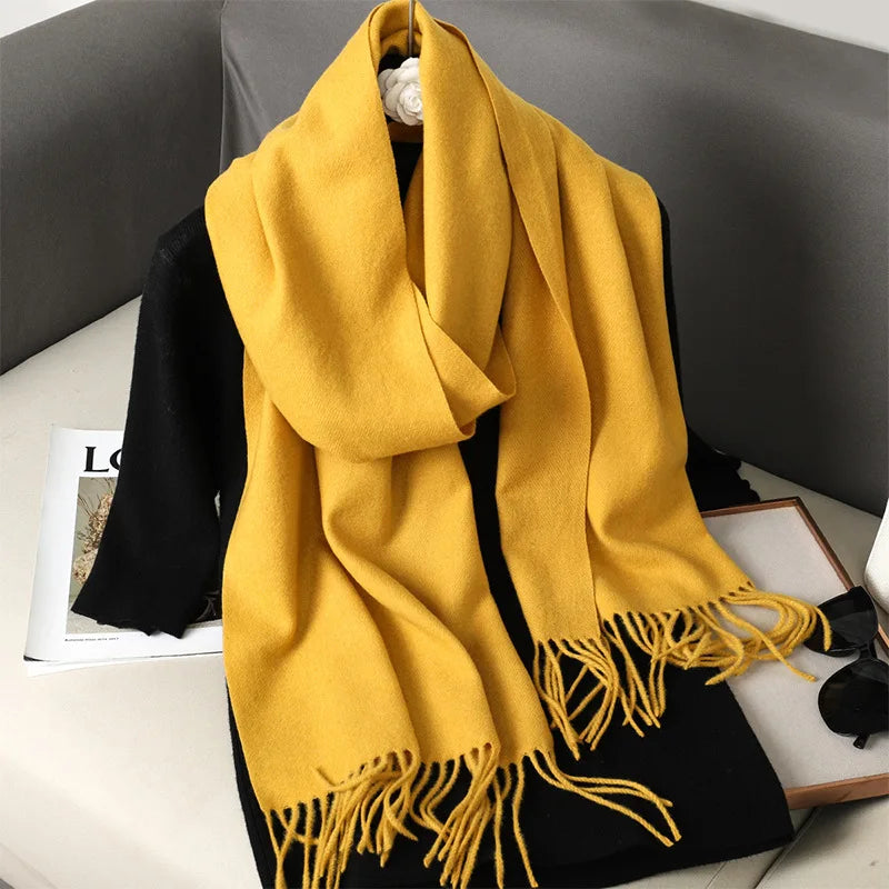 62Color Solid Women Winter Scarf Warm Thicken Cashmere Shawl Outdoor Fashion Luxury Tassels Pashmina Lady Wrap Windproof Scarves