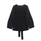 Spring Women Shoulder Pad Belt Knit Blazer Women Retro V-neck Long Sleeve Versatile Female Coat Women Clothes 9598/128