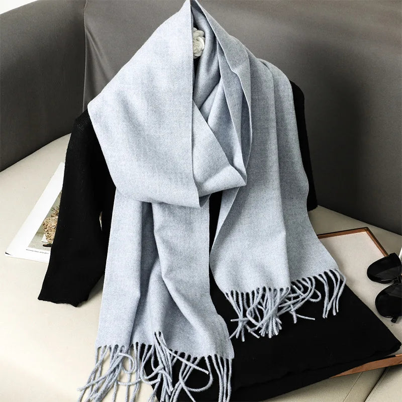 62Color Solid Women Winter Scarf Warm Thicken Cashmere Shawl Outdoor Fashion Luxury Tassels Pashmina Lady Wrap Windproof Scarves