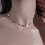 2023 S925 Silver Double Layer Box Chain Snake Clavicle Chain Necklace Female Fashion Hip-hop Retro Unique Design Fine Jewelry