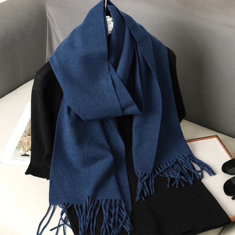 62Color Solid Women Winter Scarf Warm Thicken Cashmere Shawl Outdoor Fashion Luxury Tassels Pashmina Lady Wrap Windproof Scarves