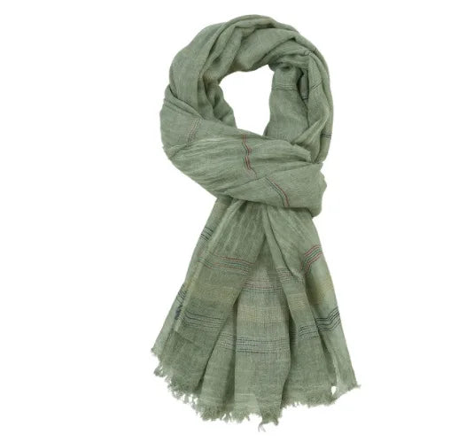 Fashion Men Scarf Cotton Linen Yarn-dyed Striped Men's Scarves Tassel Long Shawl Autumn Winter Male Accessories  Wraps