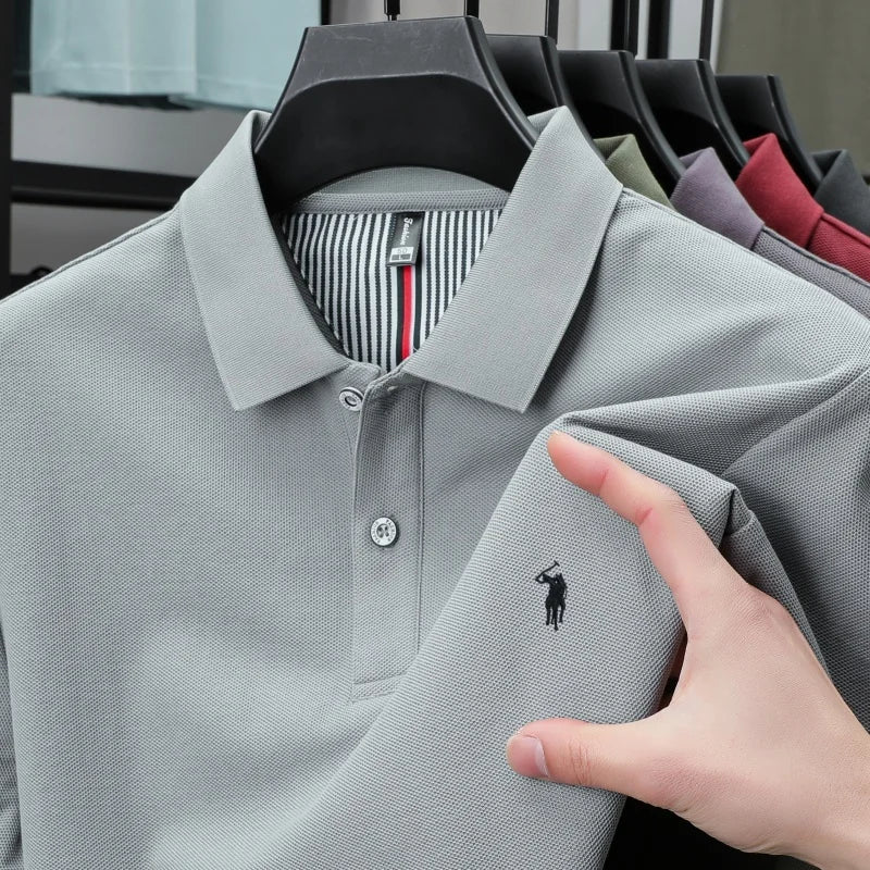 100% pure cotton men's breathable short sleeve T-shirt high-end luxury brand embroidered loose casual summer business polo shirt