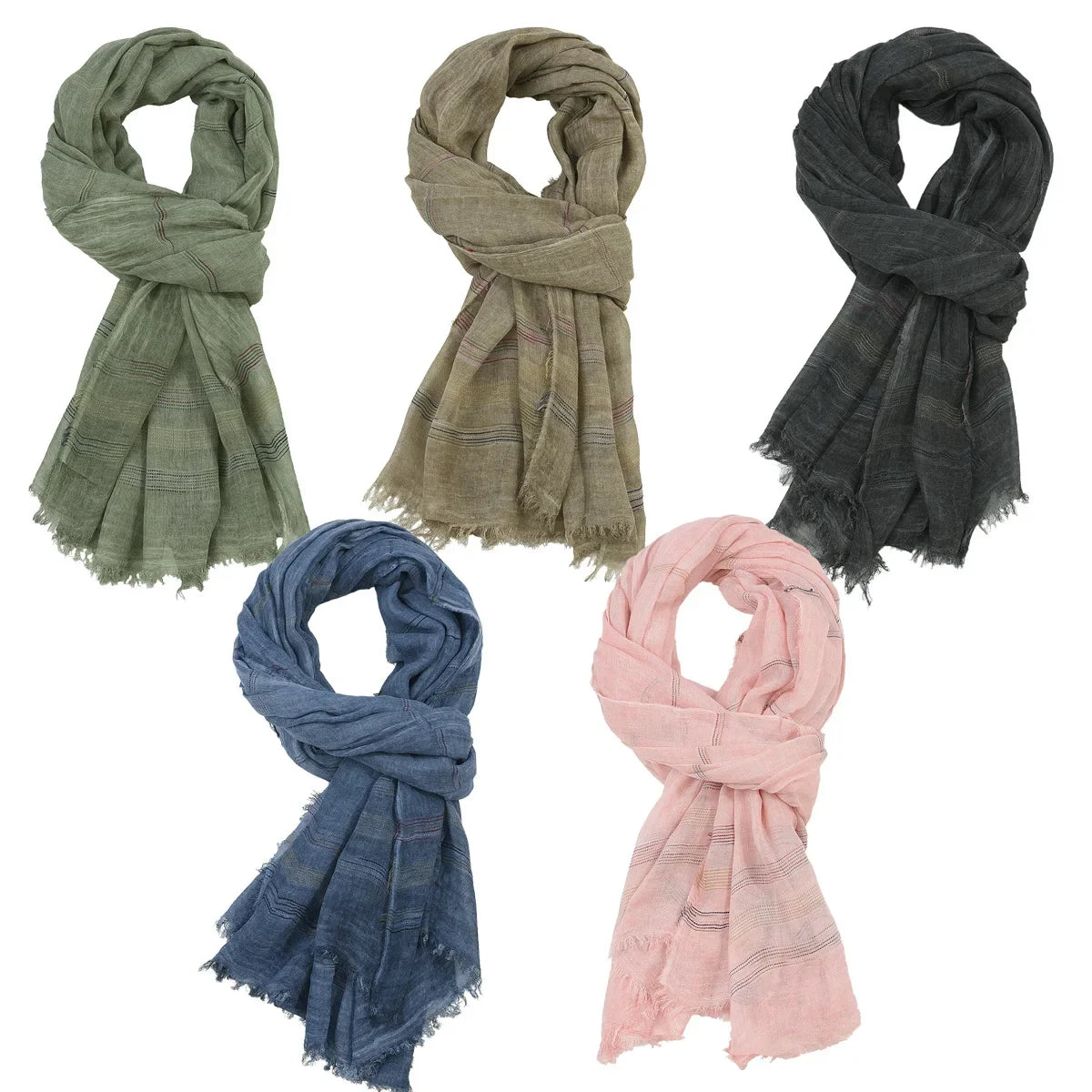 Fashion Men Scarf Cotton Linen Yarn-dyed Striped Men's Scarves Tassel Long Shawl Autumn Winter Male Accessories  Wraps