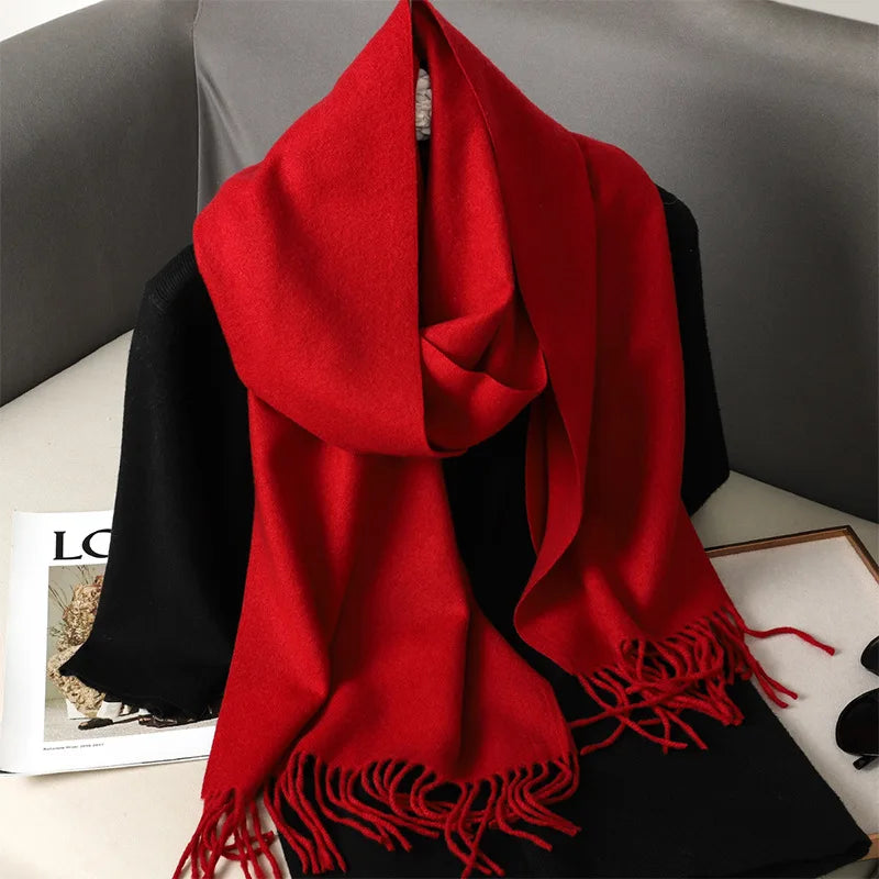 62Color Solid Women Winter Scarf Warm Thicken Cashmere Shawl Outdoor Fashion Luxury Tassels Pashmina Lady Wrap Windproof Scarves