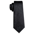 Barry.Wang Black White Gray Silver Men Tie Handkerchief Cufflinks Set Jacquard Necktie for Male Wedding Business Party Gift