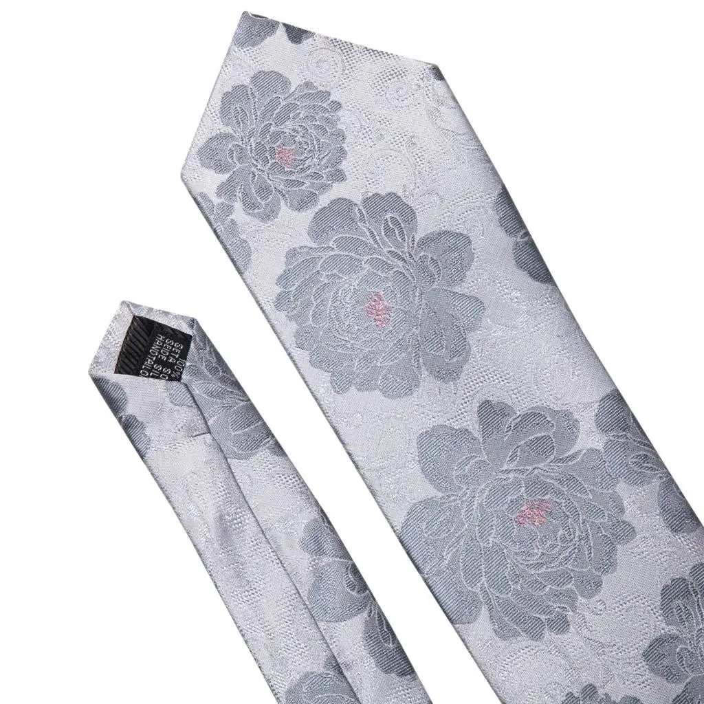 Barry.Wang Black White Gray Silver Men Tie Handkerchief Cufflinks Set Jacquard Necktie for Male Wedding Business Party Gift