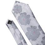 Barry.Wang Black White Gray Silver Men Tie Handkerchief Cufflinks Set Jacquard Necktie for Male Wedding Business Party Gift