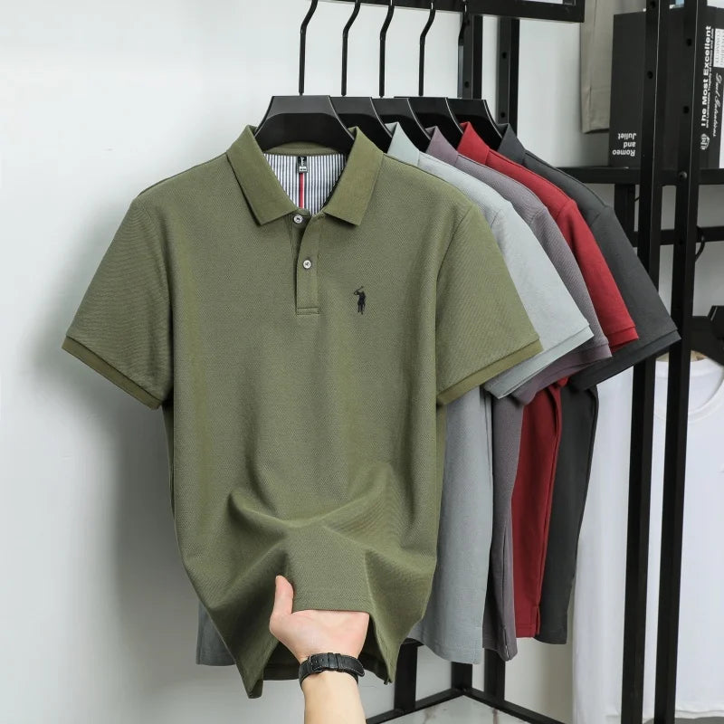 100% pure cotton men's breathable short sleeve T-shirt high-end luxury brand embroidered loose casual summer business polo shirt