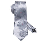 Barry.Wang Black White Gray Silver Men Tie Handkerchief Cufflinks Set Jacquard Necktie for Male Wedding Business Party Gift