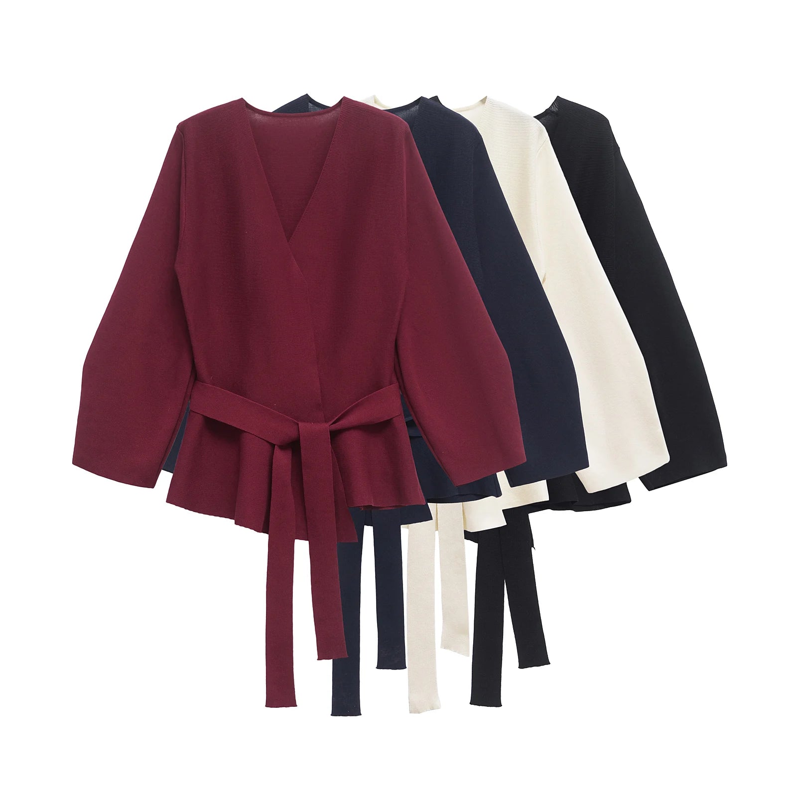 Spring Women Shoulder Pad Belt Knit Blazer Women Retro V-neck Long Sleeve Versatile Female Coat Women Clothes 9598/128